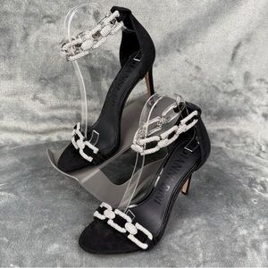 Gianni Bini Black Heels with Silver Chain Accents